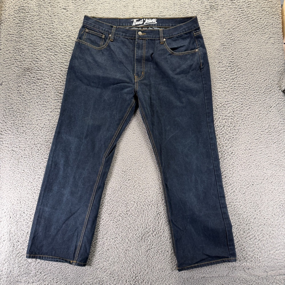 Trust Jeans Mens 40x30 Blue Cotton Denim Straight Leg Utility Travel Workwear